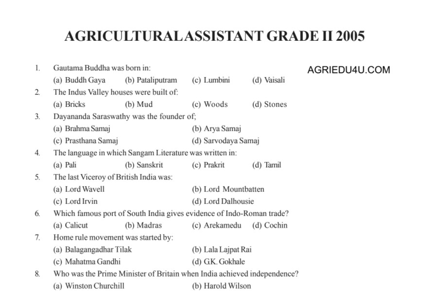 KPSC agriculture assistant rank list new released previous year question paper yes