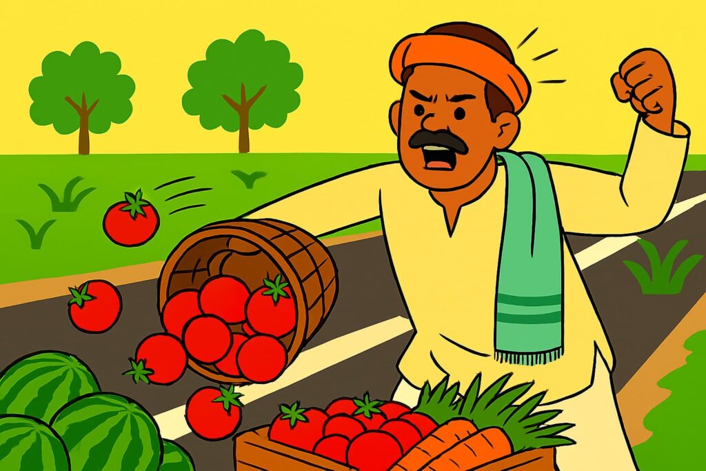 farmer dumping tomato
