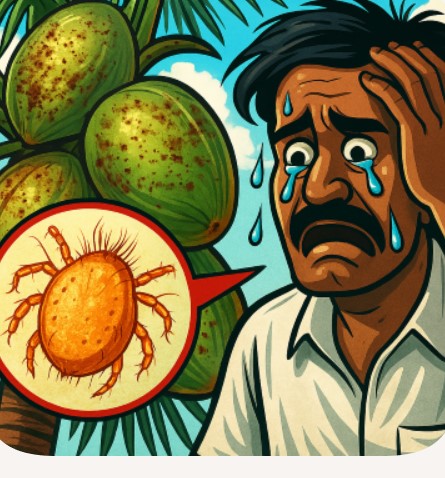 തെങ്ങിലെ മണ്ഡരി ബാധയുടെ ലക്ഷണങ്ങൾ