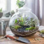A thriving closed-jar houseplant terrarium